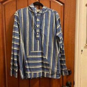 J Crew Lightweight Hooded Pullover Navy Indigo Striped Size Med